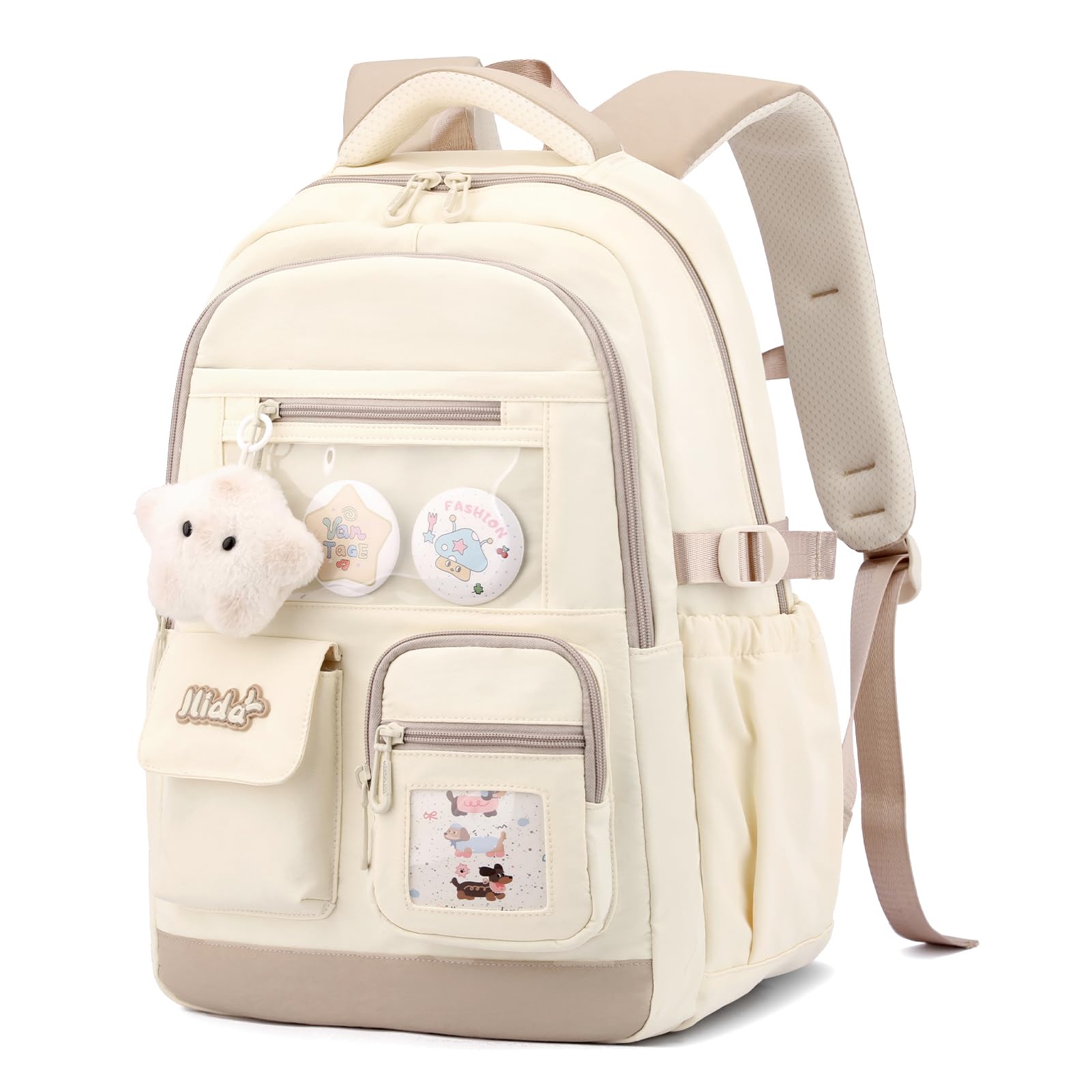 Tanou Sac à Dos pour Fille, Grande Capacité Cartable Adolescent en Polyester Imperméable, Sacs Scolaires Filles Tendance avec Pendentif Étoile pour École Primaire et College