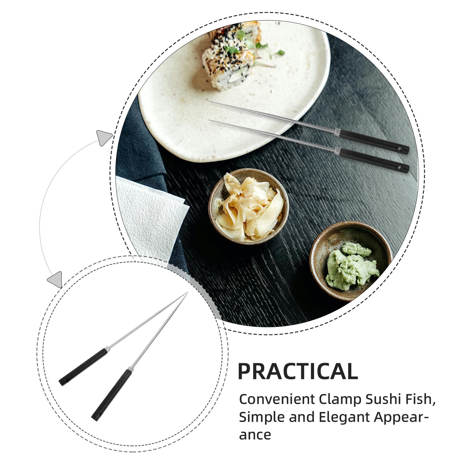 Baguettes Inox Anti-dérapantes pour Sushi Style Japonais Résistantes Chaleur Légères et Réutilisables Ergonomique pour Service Alimentaire Noir