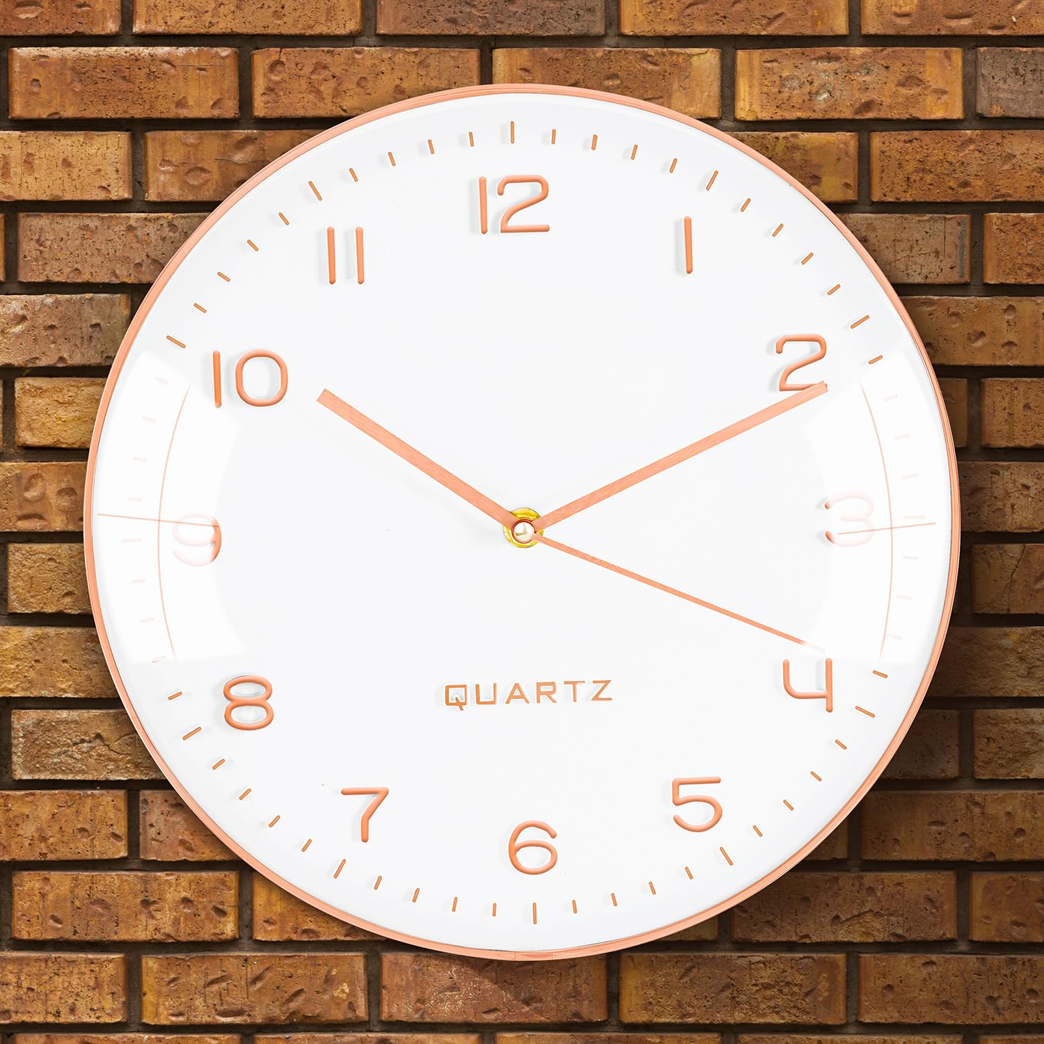 ABOUT SPACE Wall Clock for Home - 12 inch Non-Ticking Minimalist Wall Clock, Unique Clock for Living Room, Bedroom, Dining Room, Office, Classroom, Cafe Wall Decoration (White & Rose Gold)