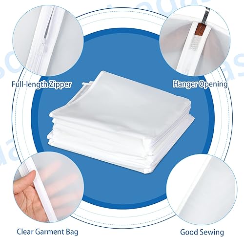 Miniatura 5 de Sratte 50 bolsas transparentes de 55 pulgadas, 48 pulgadas y 32 pulgadas para colgar ropa, bolsas de traje ligeras a granel con cremallera para