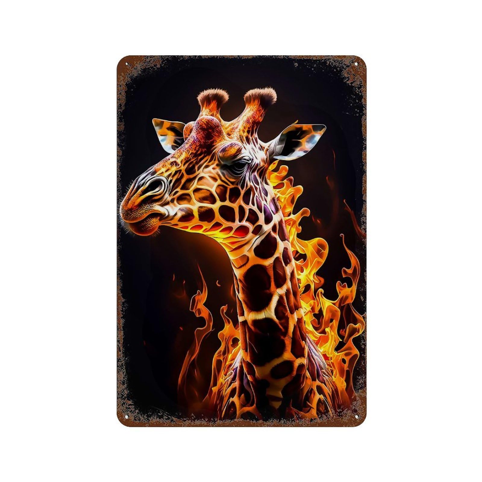 Decorative Tin Sign with Giraffe Design 11.8"x7.9", for Basement, Hobby Room And Garage Decor, Farmhouse Wall Decor