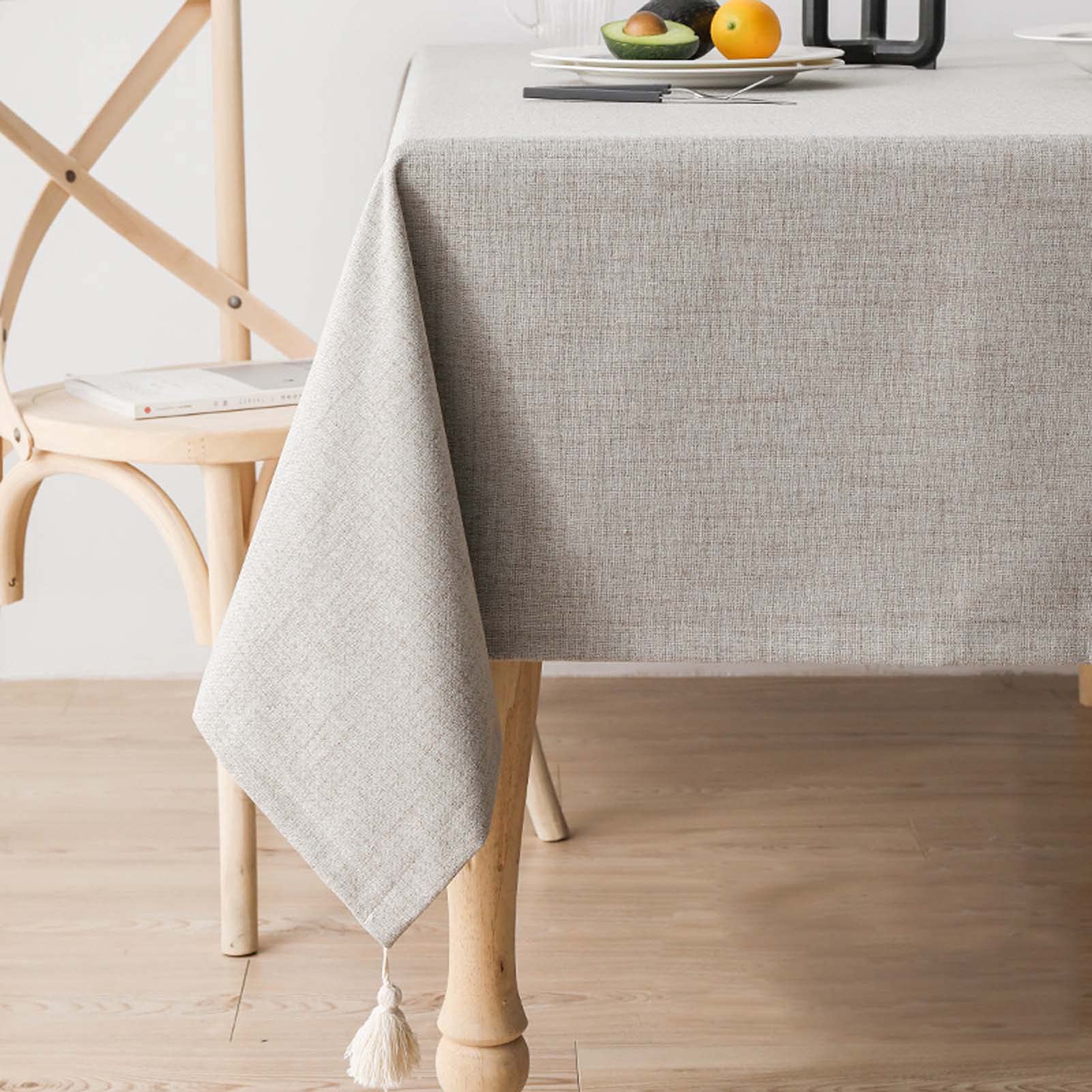 Nappe rectangulaire en coton et lin beige 130x200cm lavable pour table de cuisine