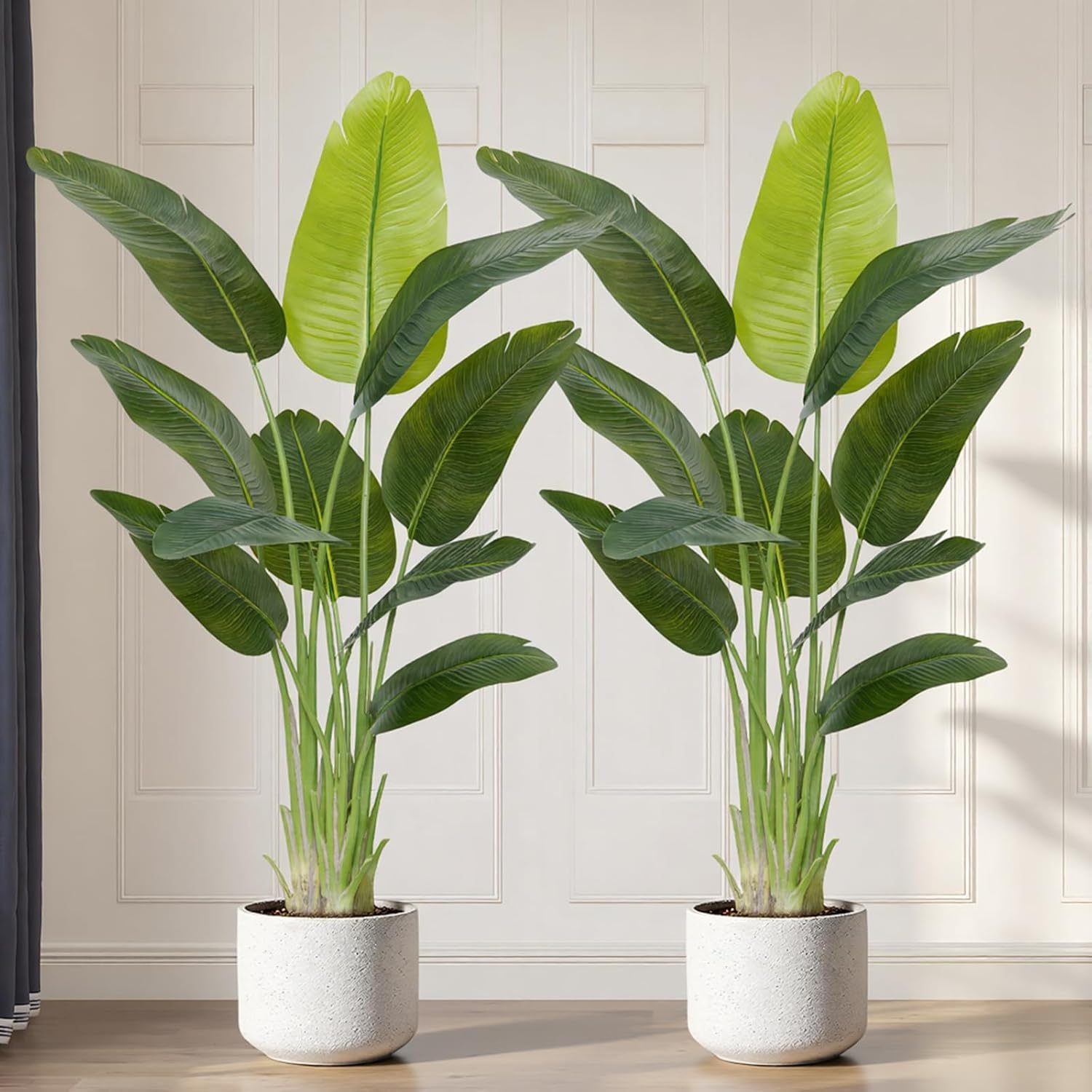 Lifelike Bird of Paradise Artificial Plant,5ft Faux Banana Leaf Tree with 10 Trunks - Perfect Indoor Silk Floor Plant for Home Decor in Living Room, Office, and Bedroom (Set of 2) 2 5ft