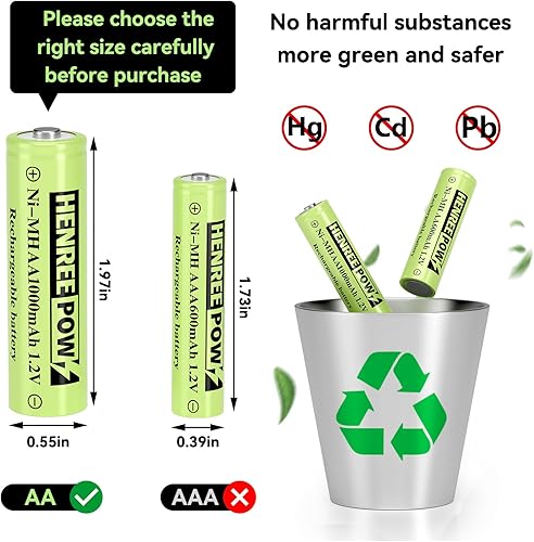 Miniatura 3 de Henreepow Baterías AA recargables, baterías solares Ni-MH doble A de alta capacidad 1.2V precargadas para luces solares al aire libre, luces de