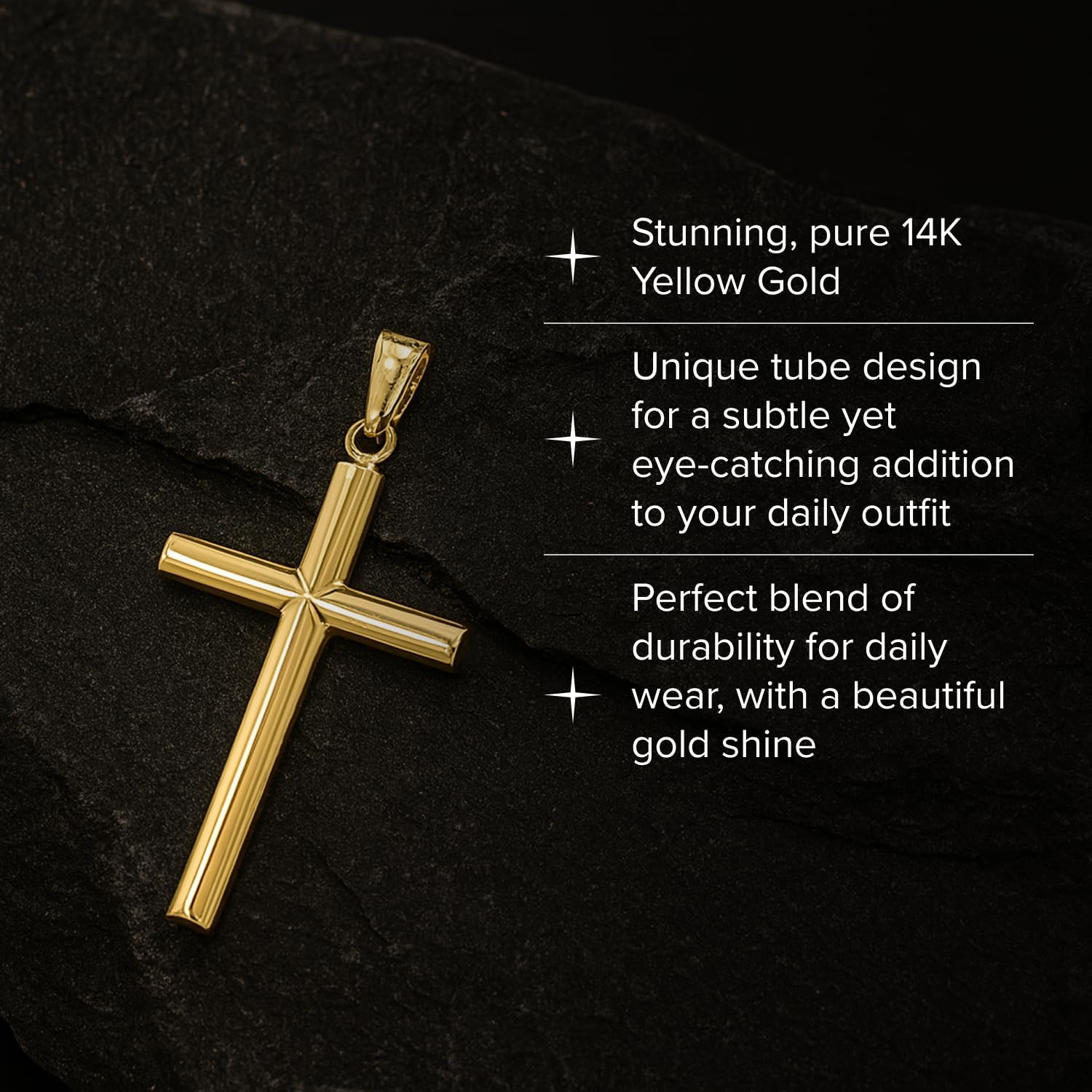 RP Solid 14K Gold Cross Necklace Pendant for Men & Women, Tube Style 14K Cross Pendant Only, Stunning Polished Yellow & White Gold Piece with Premium Jewelry Box, Highly Pure 14K-Gold in Subtle Size for Layering & All Occasions - Image 2