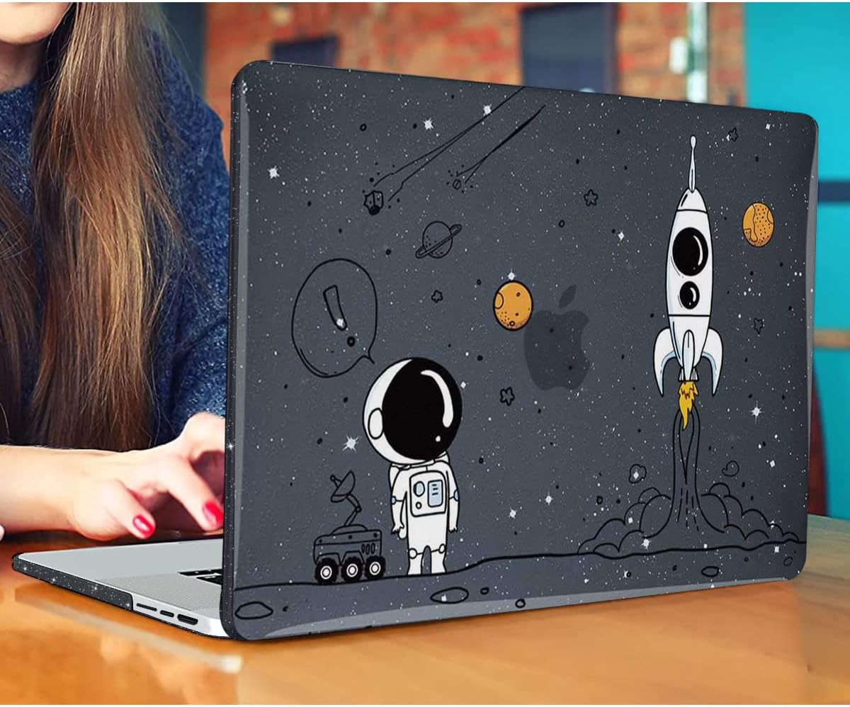 for 2024 MacBook Pro 16 inch Case M4 A3403 A3186 A2991 A2780 A2485 M4 M3 M2 M1 Pro/Max Chip 2024-2021 Release, Glitter Printed Pattern Plastic Hard Shell Case Cover, Astronauts & Spacecraft
