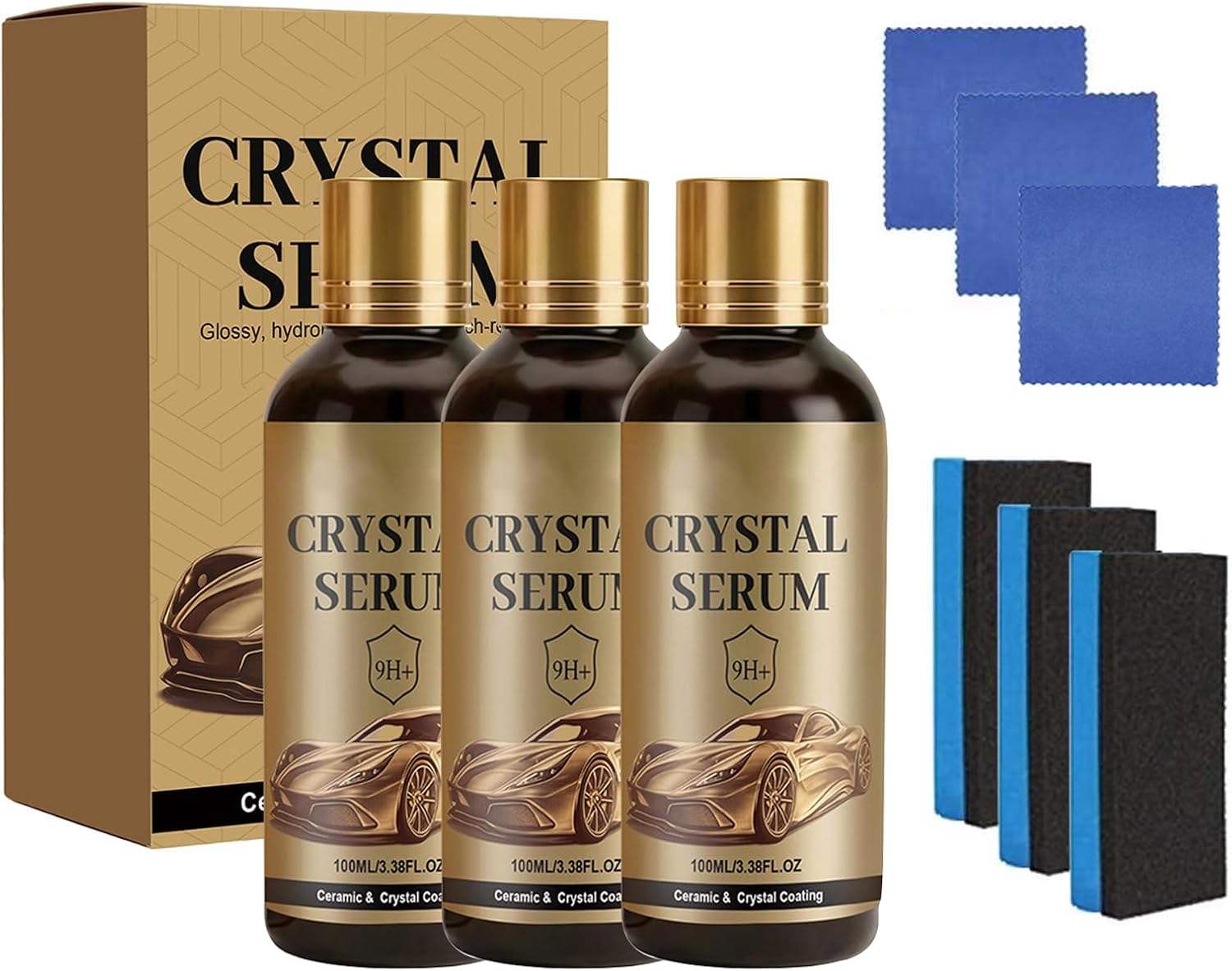 3PC Crystal Serum,9H Advanced Graphene Ceramic Coating for Cars,Long Lasting Paint Sealant for Ultimate Shine & Protection, Scratch Resistant & Hydrophobic Car Paint Restorer
