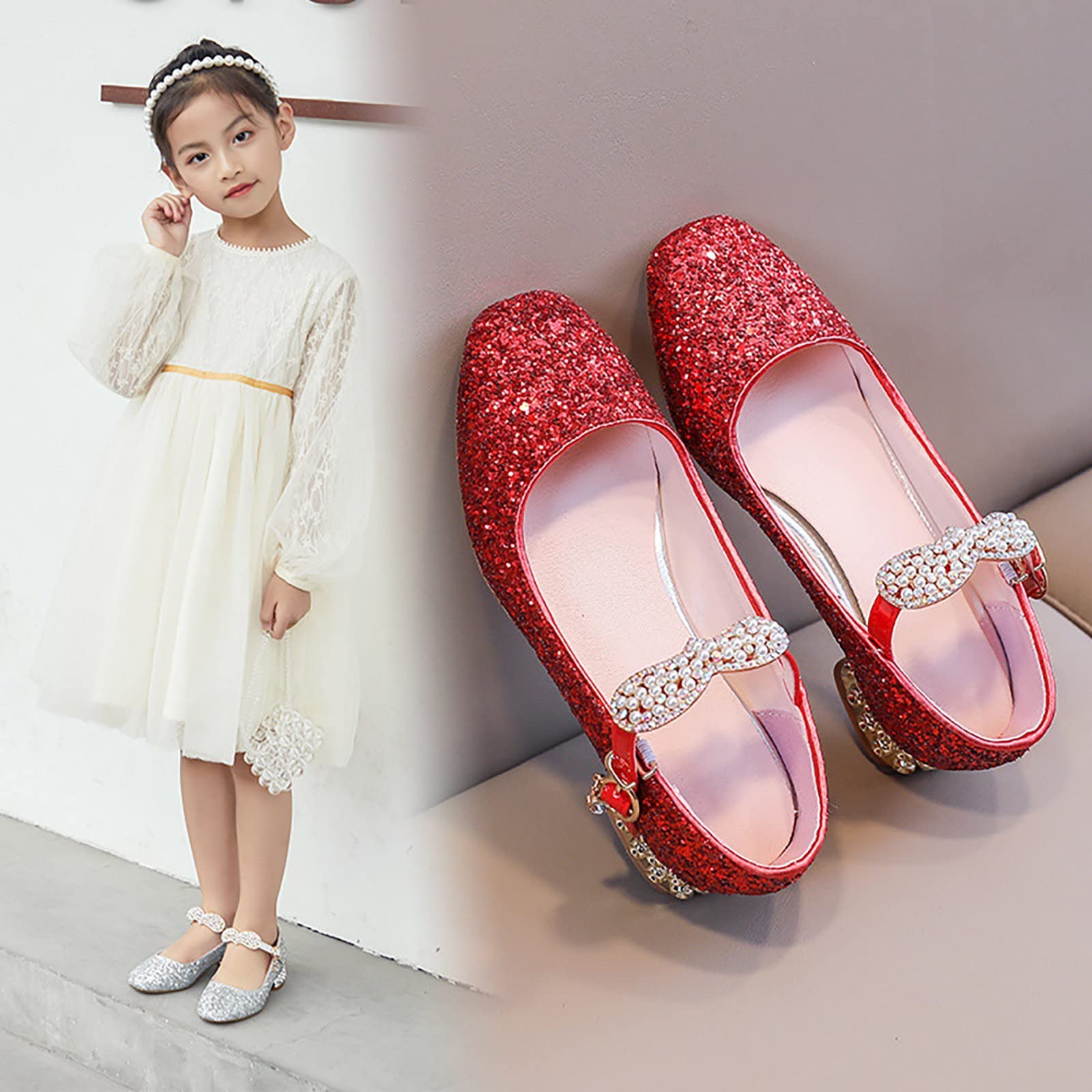 Sandalias de verano para niñas pequeñas/grandes, con lentejuelas, puntera cerrada, tacón bajo, brillantes, para uso diario, escuela, calzado elegante