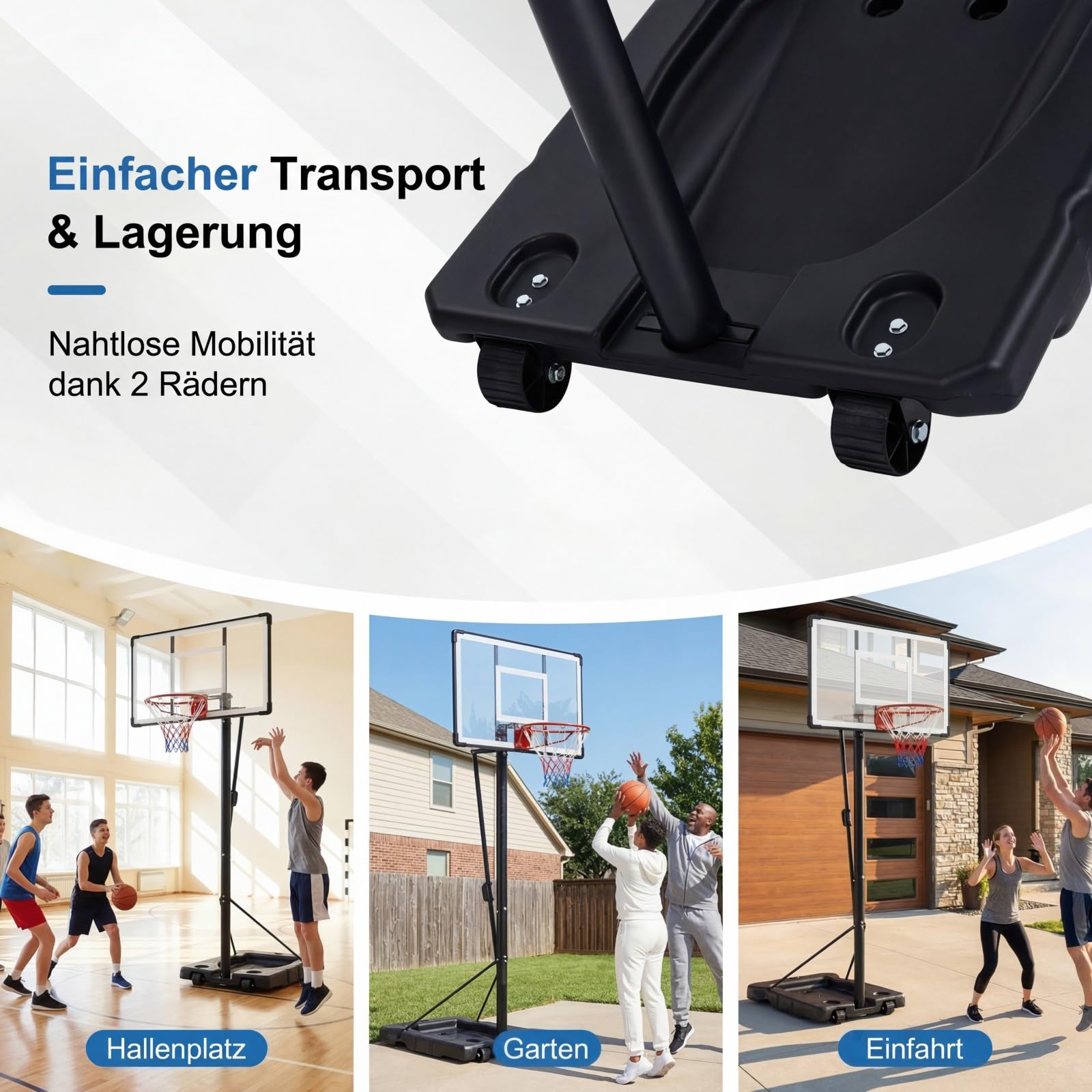 GYMAX Basketballkorb Outdoor, verstellbare Korbhöhe 204-358 cm, Basketballständer mit Rollen & befüllbarer Basis