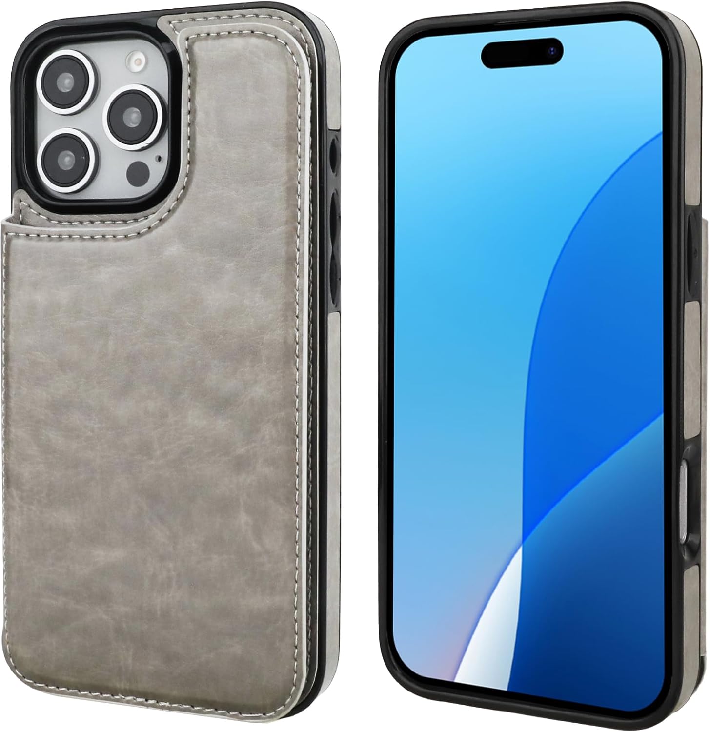 ONETOP Compatible with iPhone 16 Pro Max Wallet Case with Card Holder, PU Leather Kickstand Card Slots Case, Double Magnetic Clasp and Durable Shockproof Cover 6.9 Inch (Gray) - Image 3