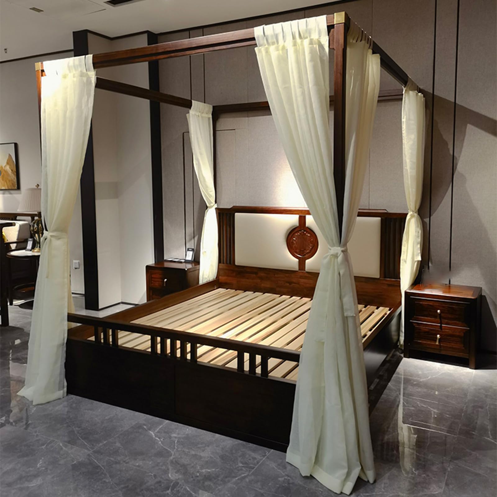 Four Poster Bed Curtains,4 Corners Posts Canopy Bed Curtain,Four Corner Posts Beds Curtains,Luxury Princesses Beds Canopy,3 Side Opening,Easy Install,For Bedroom Decoration