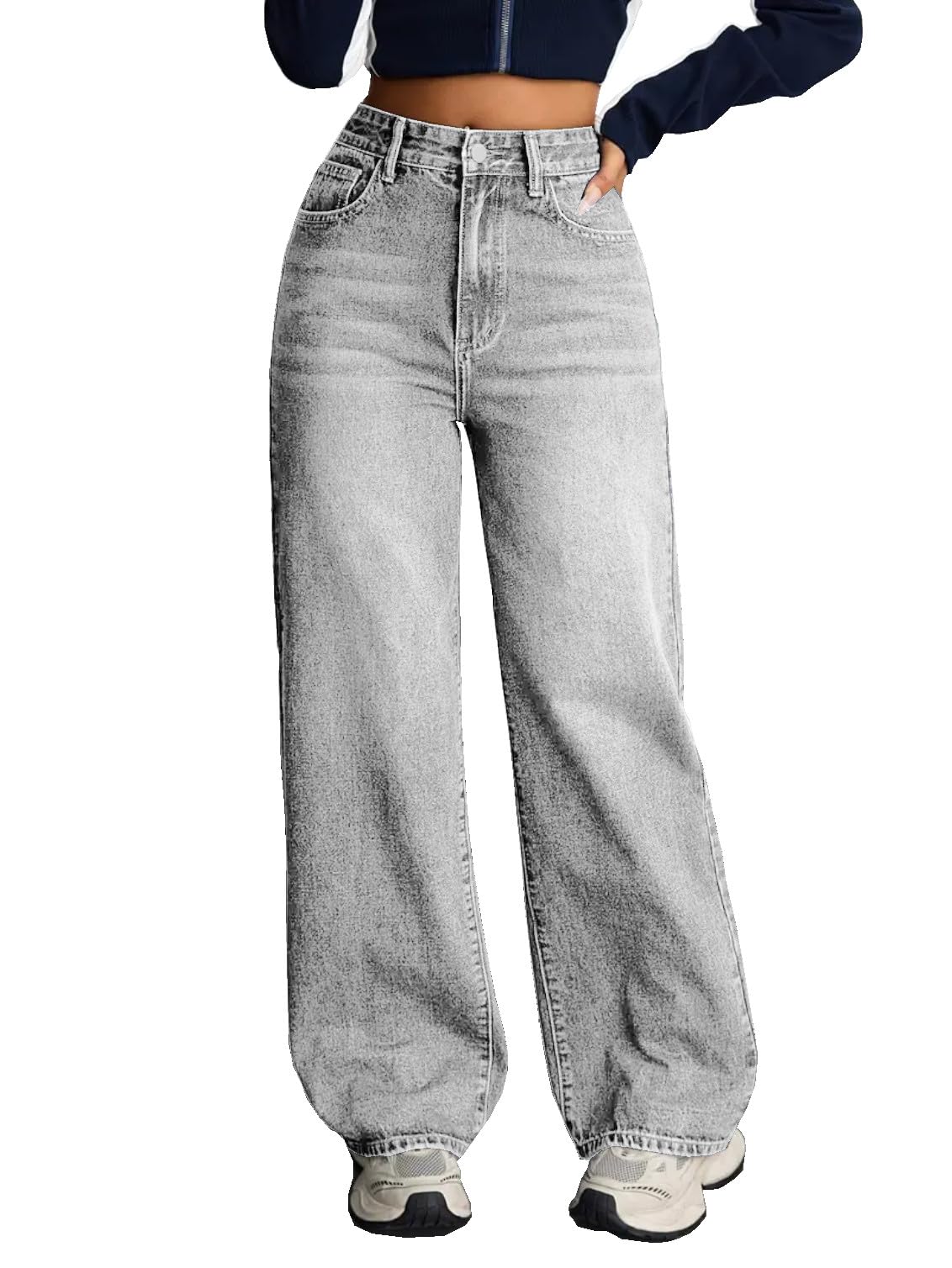 Nifty Women's Gray High Waist Baggy Jeans Grey - Image 1