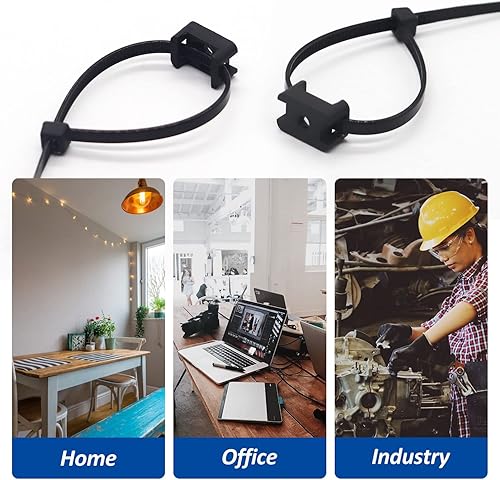 Vista 4 de Cable Zip Tie Mounts Kit - 120 Set Wire Cable Clips Organizer Holders with 8" Cable Ties, Saddle Type Mounts Base and Tapping Screw, Black