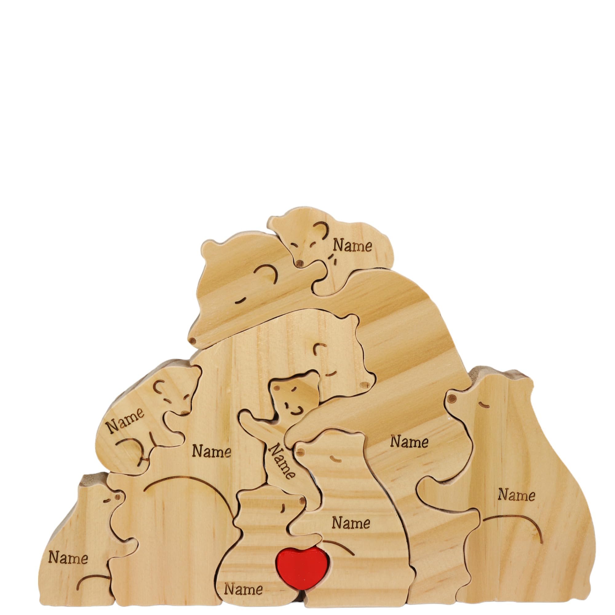 Rompecabezas de oso familiar personalizado con nombres grabados, letrero de escultura de ositos de madera, para dormitorio, sala de estar, decoración de mesa, regalos de cumpleaños de Navidad para