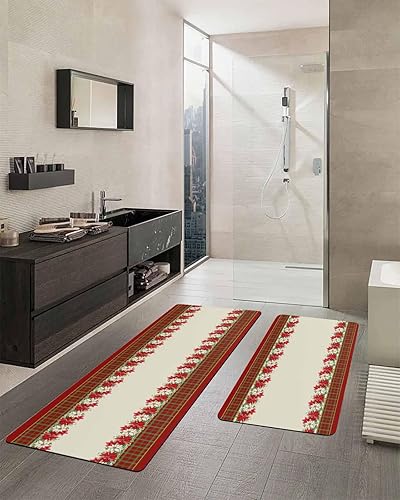 Miniatura 2 de Tapete de baño de flor de pascua de Navidad para bañera, antideslizante, de secado rápido y absorbente, tierra de diatomeas, fregadero de ducha para