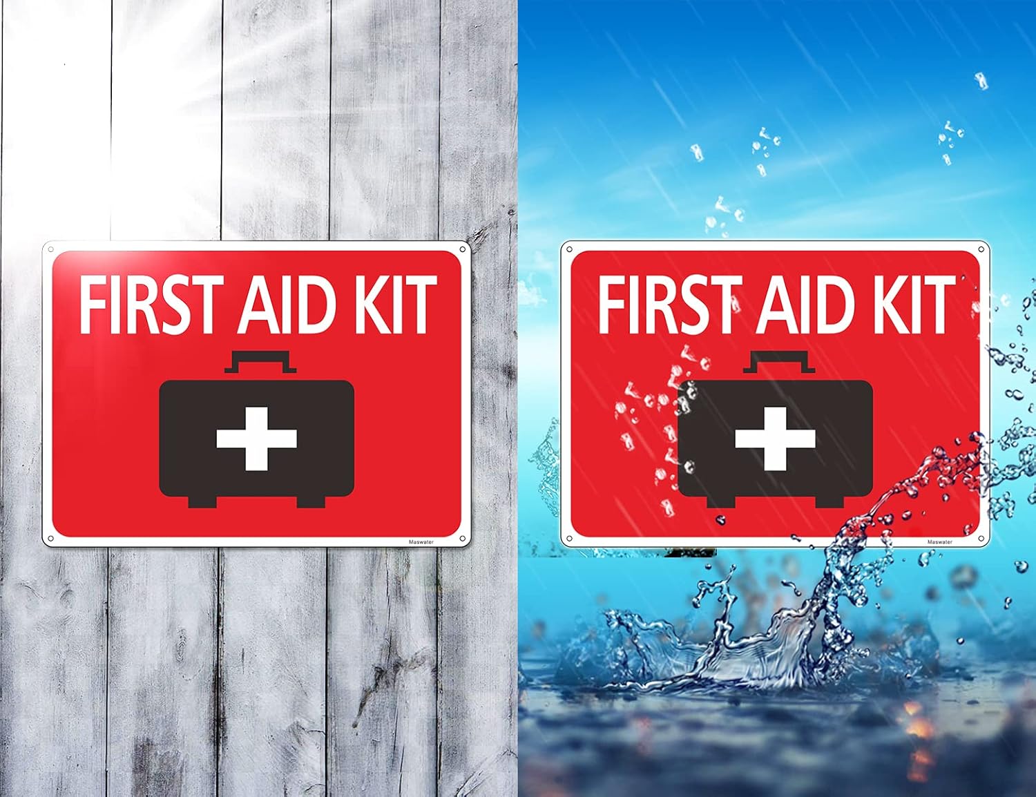 2-Pack First Aid Kit Metal Signs for the workplace 14 x 10 Inch Aluminum Industrial Warning Signs, UV Protected and Waterproof for Home & Business Indoor Outdoor Use : Health & Household