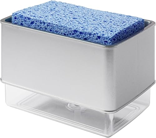 EZbrnd - Dispensador de jabón líquido para encimera con soporte de esponja para fregadero de cocina, dispensador de bomba de jabón 2 en 1, cartuchos