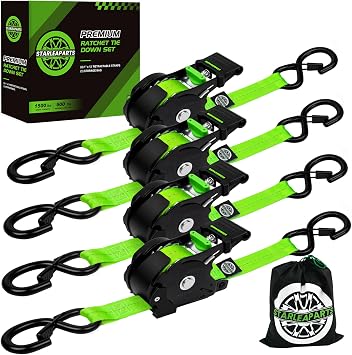 STARLEAPARTS Retractable Ratchet Straps 4-Pack, 1in X12ft Retract Straps