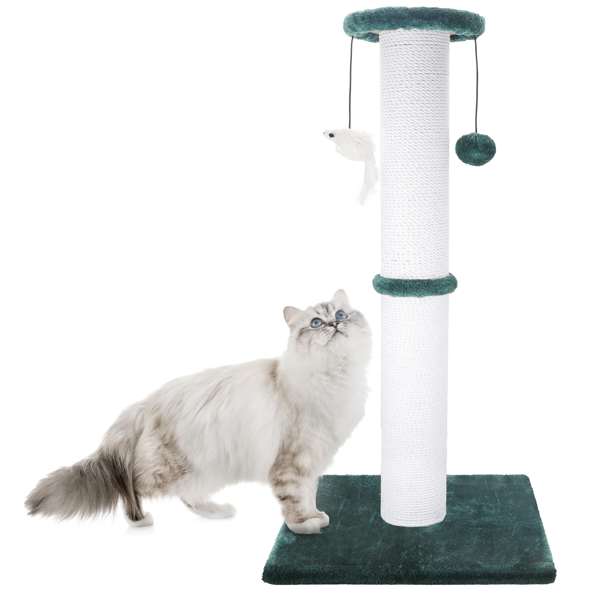 Cat Scratching Post 34 Inches Heavy Duty and Thicker Cat Scratching Post Sisal Rope with Hanging Ball and Mice Scratching Post for Indoor Cats and Adult(Green)