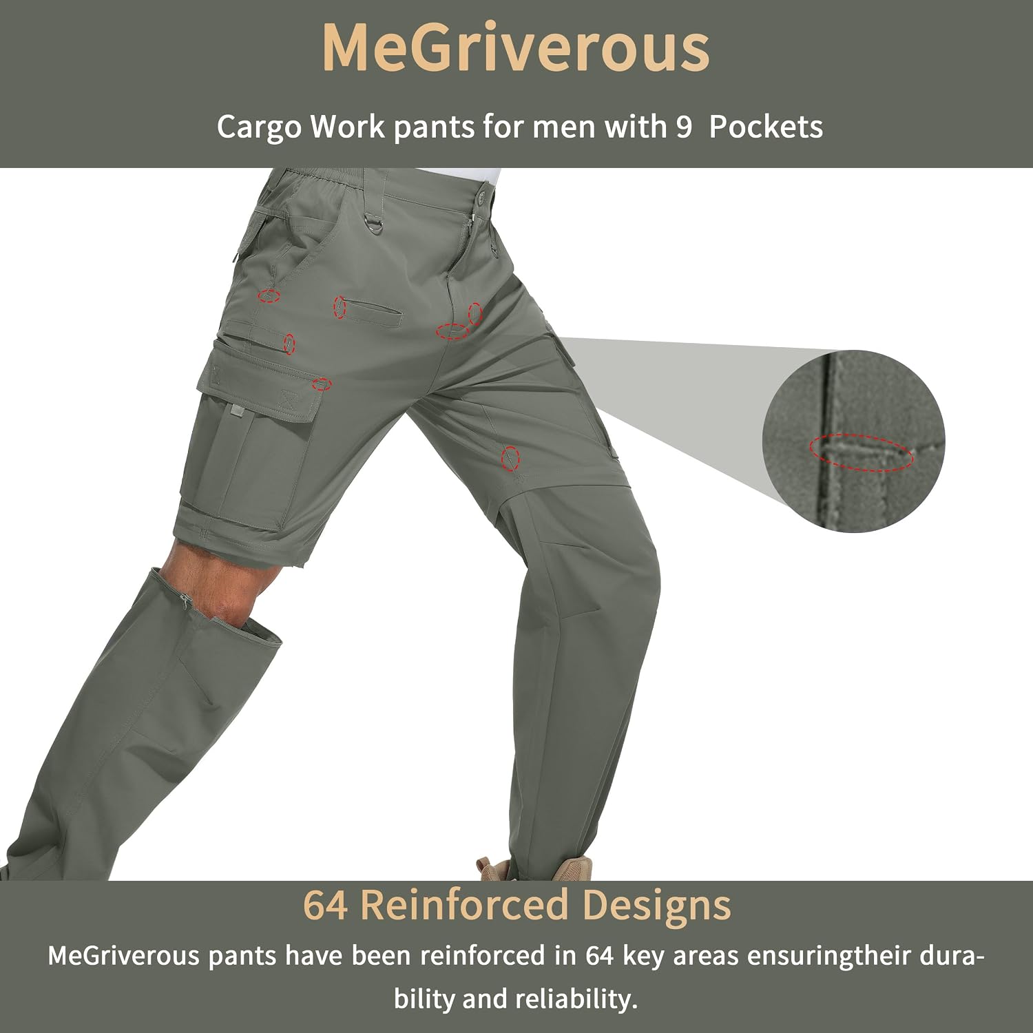 Men's Convertible Hiking Pants Zip Off Pants Mens Lightweight Quick Dry Cargo Pants for Fishing with 9 Pockets