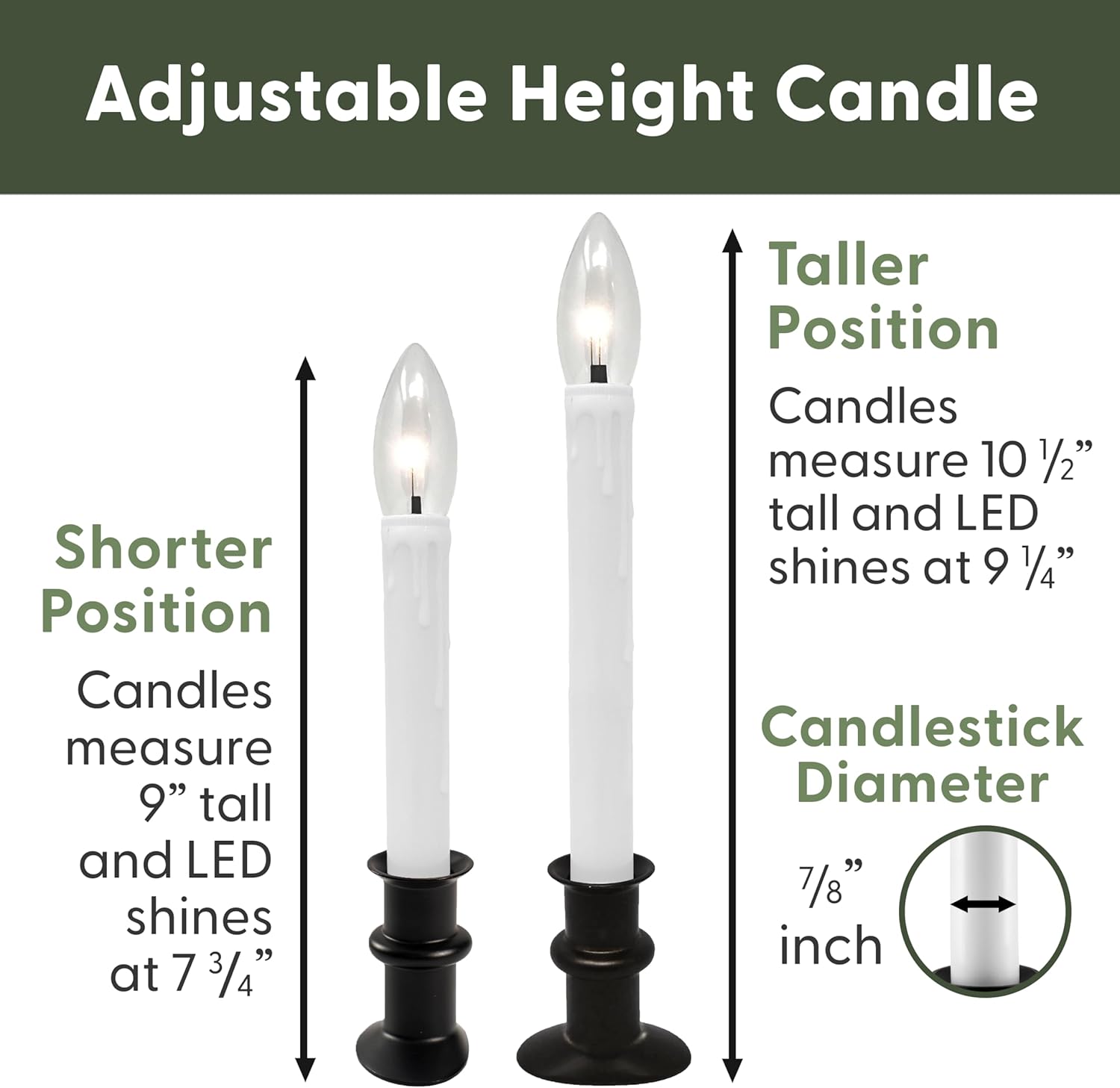 612 Vermont Ultra-Bright LED Window Candles with Timer, Remote Control, Twinkle/Steady LED Light, Battery Operated, Slim-Line Metal Base, Adjustable Height, VT-9167-R4-OW (Pack of 4, Matte Onyx)