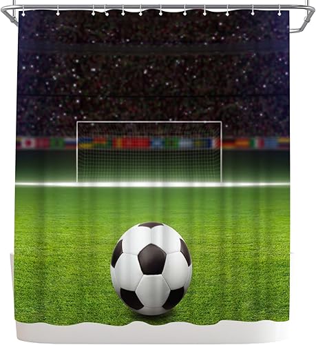 Miniatura 5 de WELMECO Cortina de ducha de fútbol para niños, 72 x 72 pulgadas, tela de poliéster, decoración de baño