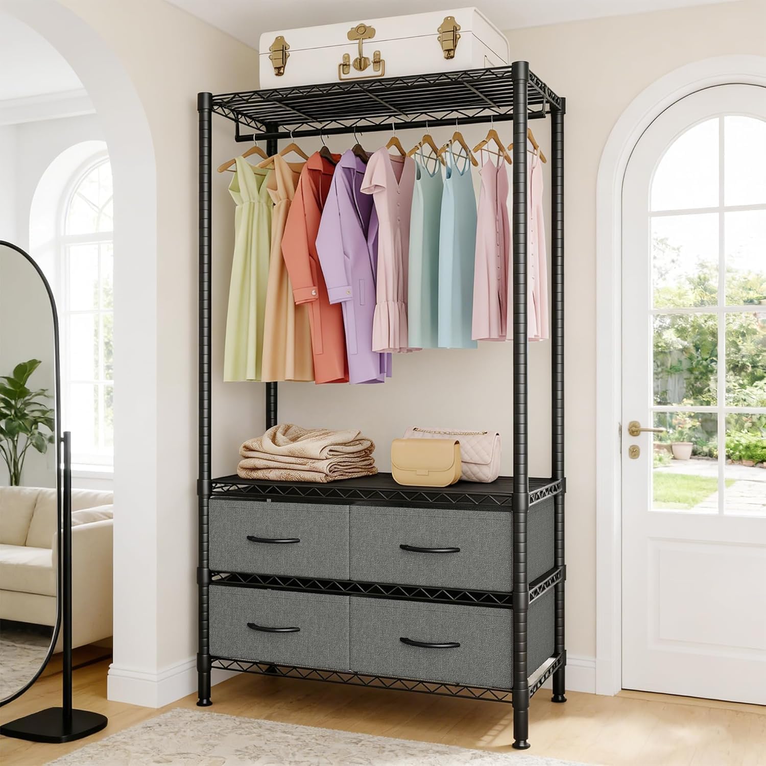 4-Tier Heavy Duty Clothes Rack With 4 Fabric Drawers, 71" H x 35" W x 15" D