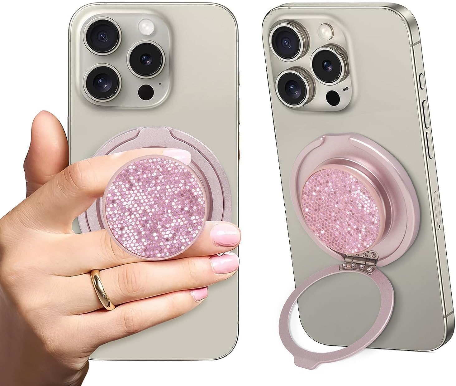 Mobile Phone Ring Holders,Phone Grip of 3D Magic with 360° Kickstand, Magnetic Phone Stand for Hands-Free Viewing, Secure Anti-Drop Grip for iPhone Series, iPad Tablet & Phone Case, Pink