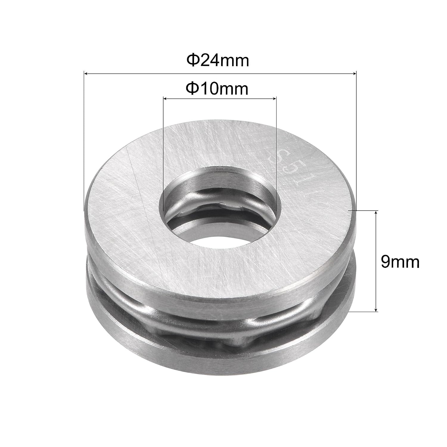 uxcell S51100 Thrust Ball Bearing 10mm Bore 24mm OD 9mm Thick Stainless Steel with Washers 2pcs