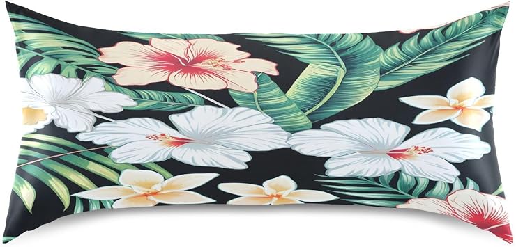 Satin Pillowcase Hawaiian Floral Pillow Cases Soft Silky for Hair and Skin with Envelope Closure, King Size 40" x 20", 1 Pack