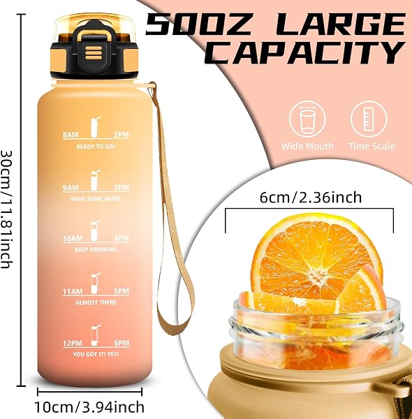 Mujigaga Gourde 1,5L, Gourde Sport Anti-Fuite, Gourdes avec Paille, Facile à Nettoyer, Gourdes Reutilisable, avec Slogan de Motivation, Bouteille d'eau pour Running, Escalade, Musculation, Randonnée - 5