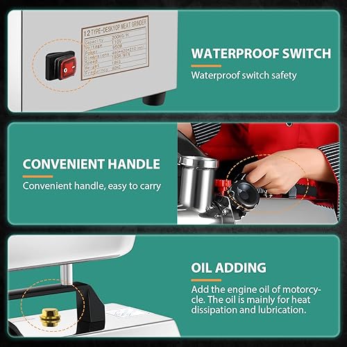 Miniatura 5 de Newhai Picadora de carne comercial 1.3HP Máquina de pulir carne eléctrica Picadora de carne industrial de alta resistencia Embutidora de salchichas