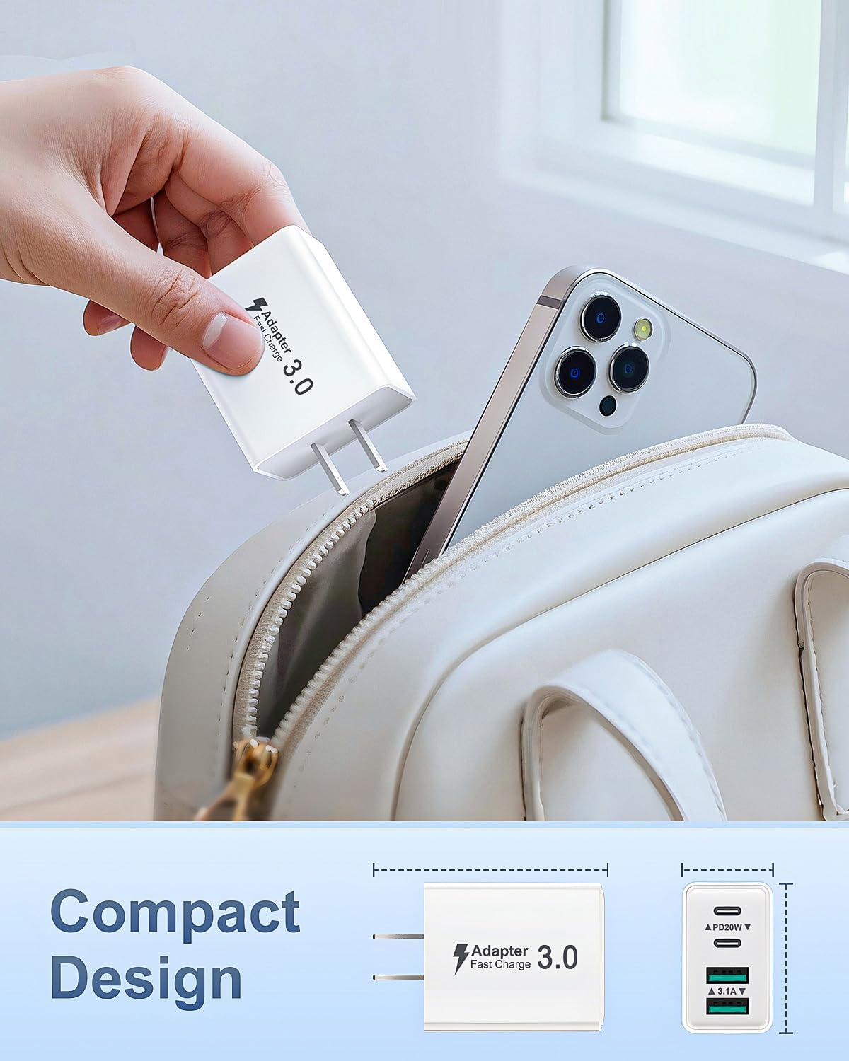 USB C Charger Block, 2-Pack 40W USBC Wall Charger Plug 4 Ports Dual PD Power Adapter +QC 3.0 Fast Charging Brick Multiport Type C Cubes Box for iPhone 16 15 14 13 12 11 Pro Max Plus, iPad, Samsung image 5 of 7 B0DZH6XBZ6