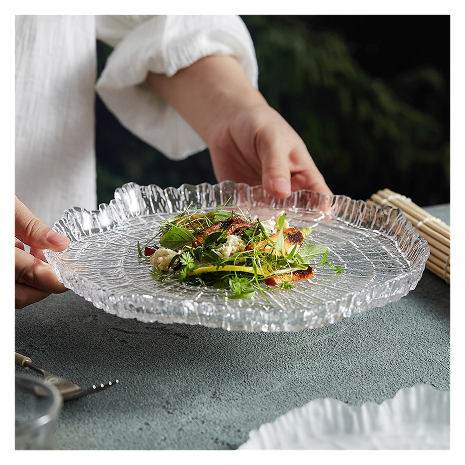 Bols à Trempette Assiette Plate Assiette Peu Profonde Assiette en Verre irrégulière créative Assiette à Salade Maison Bols Apéritifs(A)
