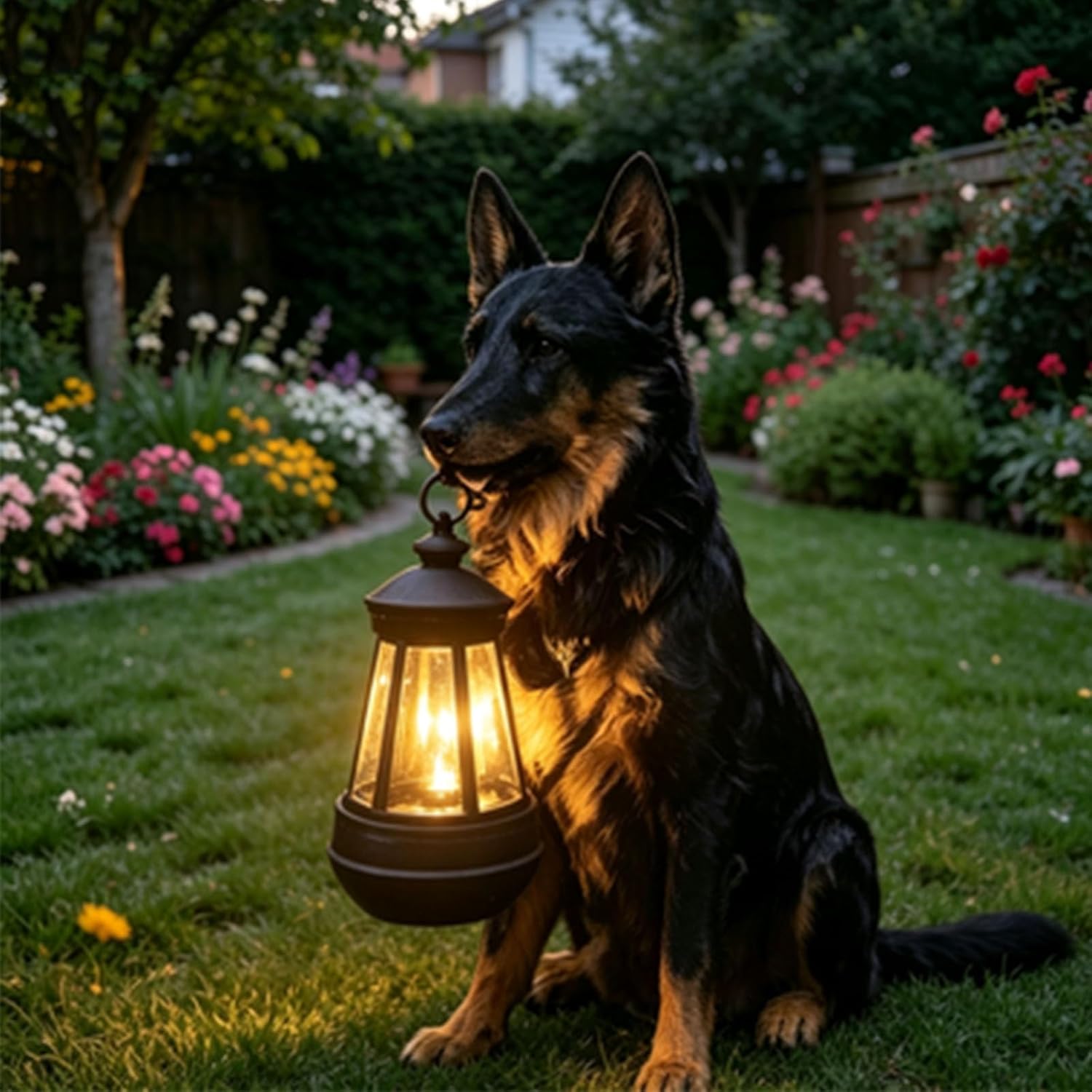 Outdoor Statue with Solar Lights, Realistic Dog Figurine Decor, Windproof Lamp Lawn Ornaments, Home Garden Decoration for Porch, Yard, Lawn Yard, Patio(A)