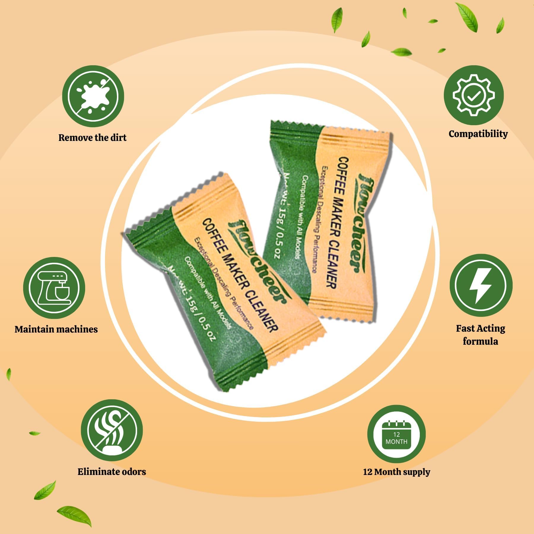 flowcheer Paquete de 12 pastillas limpiadoras y descalcificadoras para cafeteras Keurig, Nespresso, Jura, Breville, Ninja, limpiador de cafeteras de limpieza profunda y descalcificador para todas las