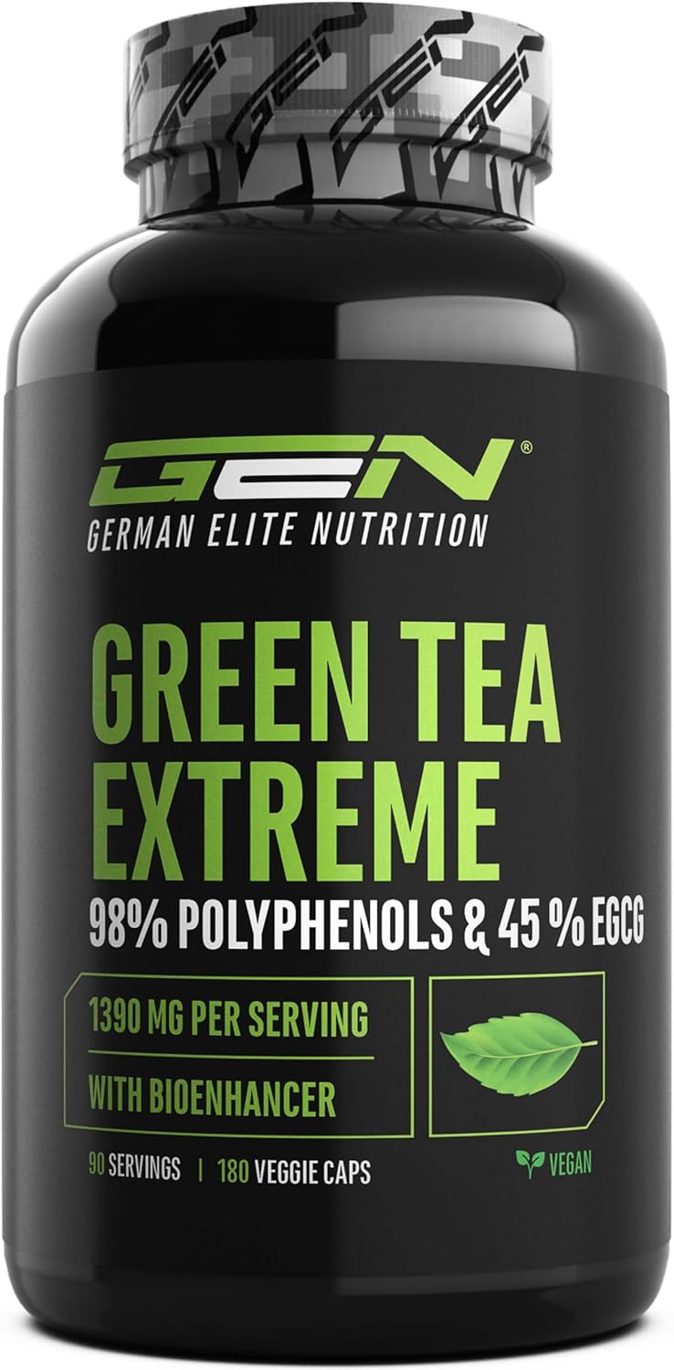 Green Tea Extreme – 180 capsules – 1370 mg groene thee extract per dagelijkse dosis – 95% polyfenolen & 45% EGCG & piperine – Laboratorium geteste groene thee – hoge dosis – veganistisch – Duitse