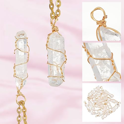 Miniatura 4 de FINGERINSPIRE 20 piezas de dije de cristal de cuarzo natural chapado en oro envuelto en alambre de cuarzo transparente con piedras preciosas sin