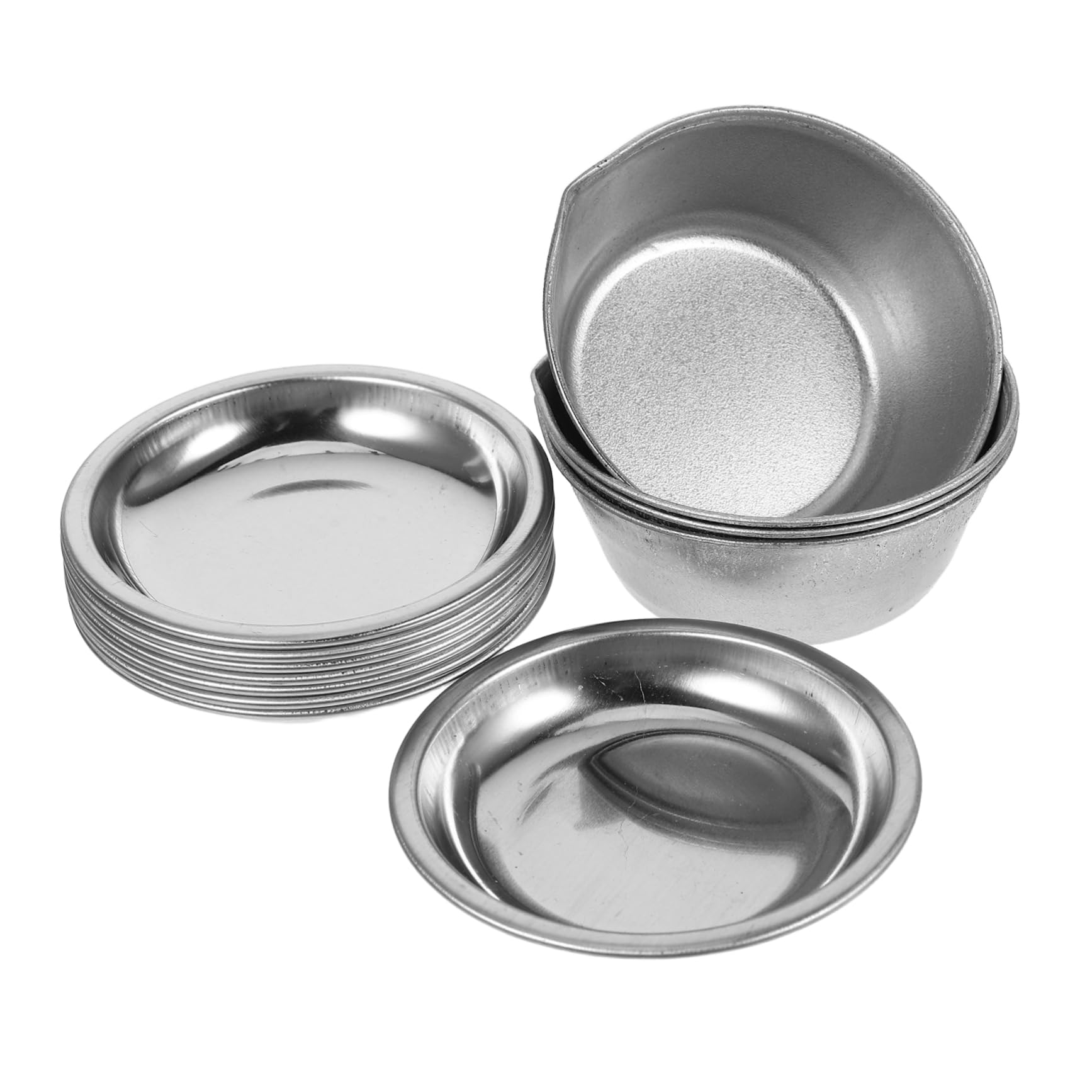 CIMAXIC 12pc Mini Pigment Mixing Tray Set for Scale Model Painting Round Iron Paint Trays Spout Easy to Clean for Artists