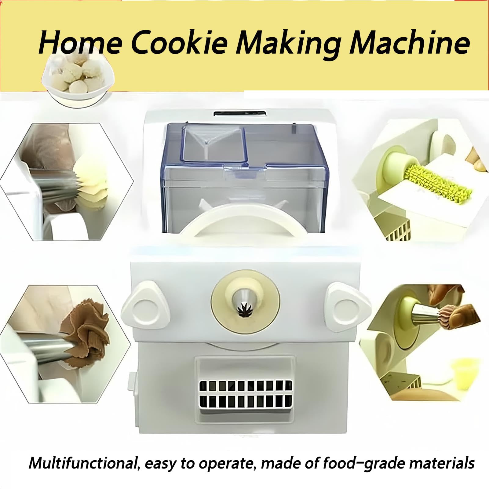 Générique Machine à Biscuits Automatique Électrique, 50-60 TR/Min, 8 Buses Interchangeables, Idéale pour Pâtisserie Maison et Cuisine, Pâtisseries Faciles et Rapides