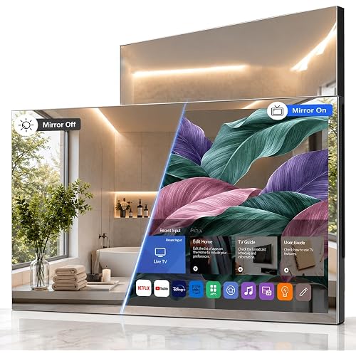 Soulaca 32 inches 4K Smart Mirror TV Waterproof with Built-in WiFi, Voice Control, ATSC DTV Tuner Bluetooth UHD LED Display for Bathroom, Hotel, Kitchen Modern Home Use