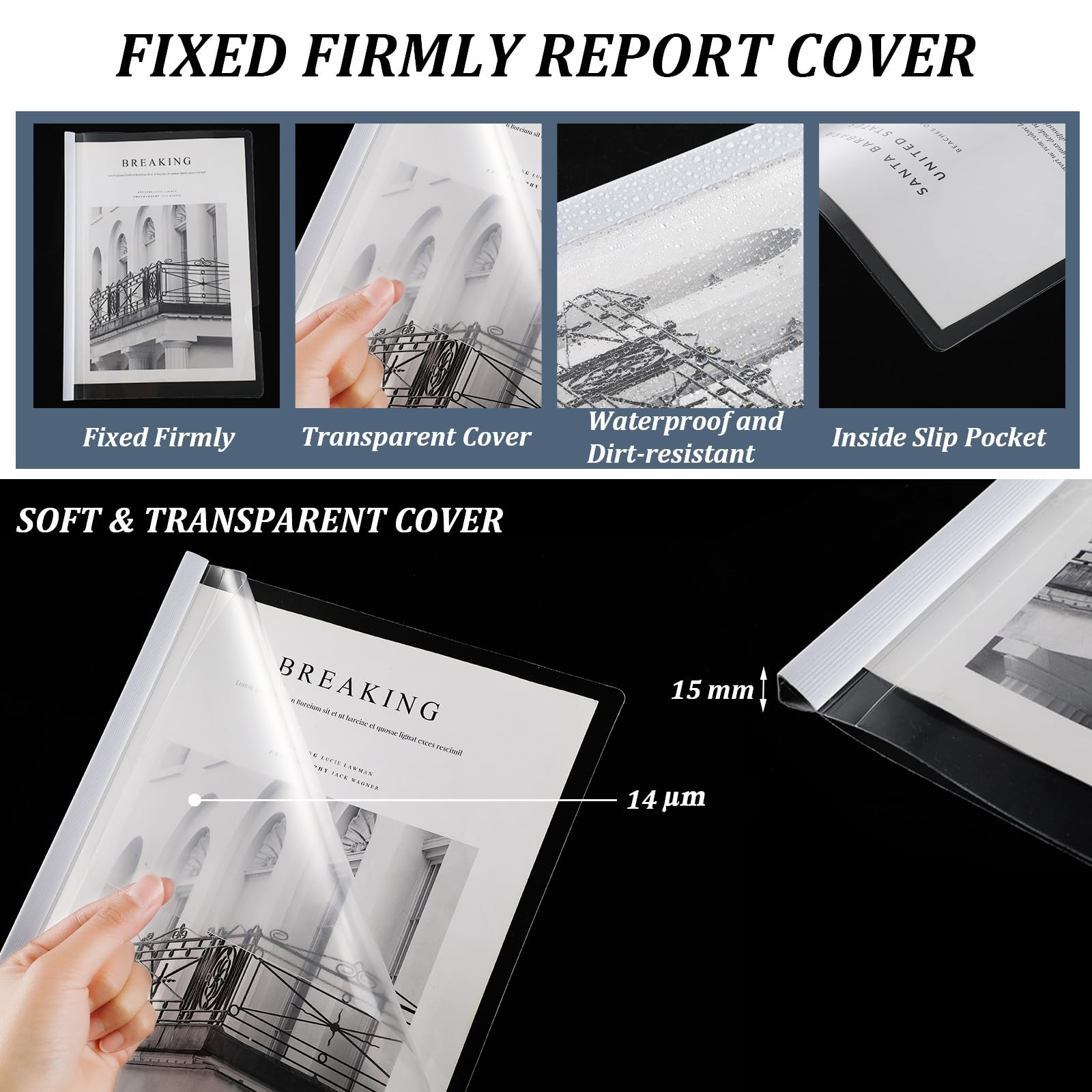 Lot de 100 pochettes transparentes en plastique avec barre coulissante blanche pour documents de format A4, 30,5 x 21,6 cm