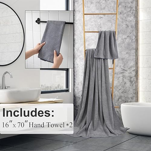 Miniatura 5 de Ycosy Juego de 2 toallas de mano de 16 x 31 pulgadas, juego de 2 toallas de baño de microfibra súper suaves, de secado rápido, gruesas y altamente