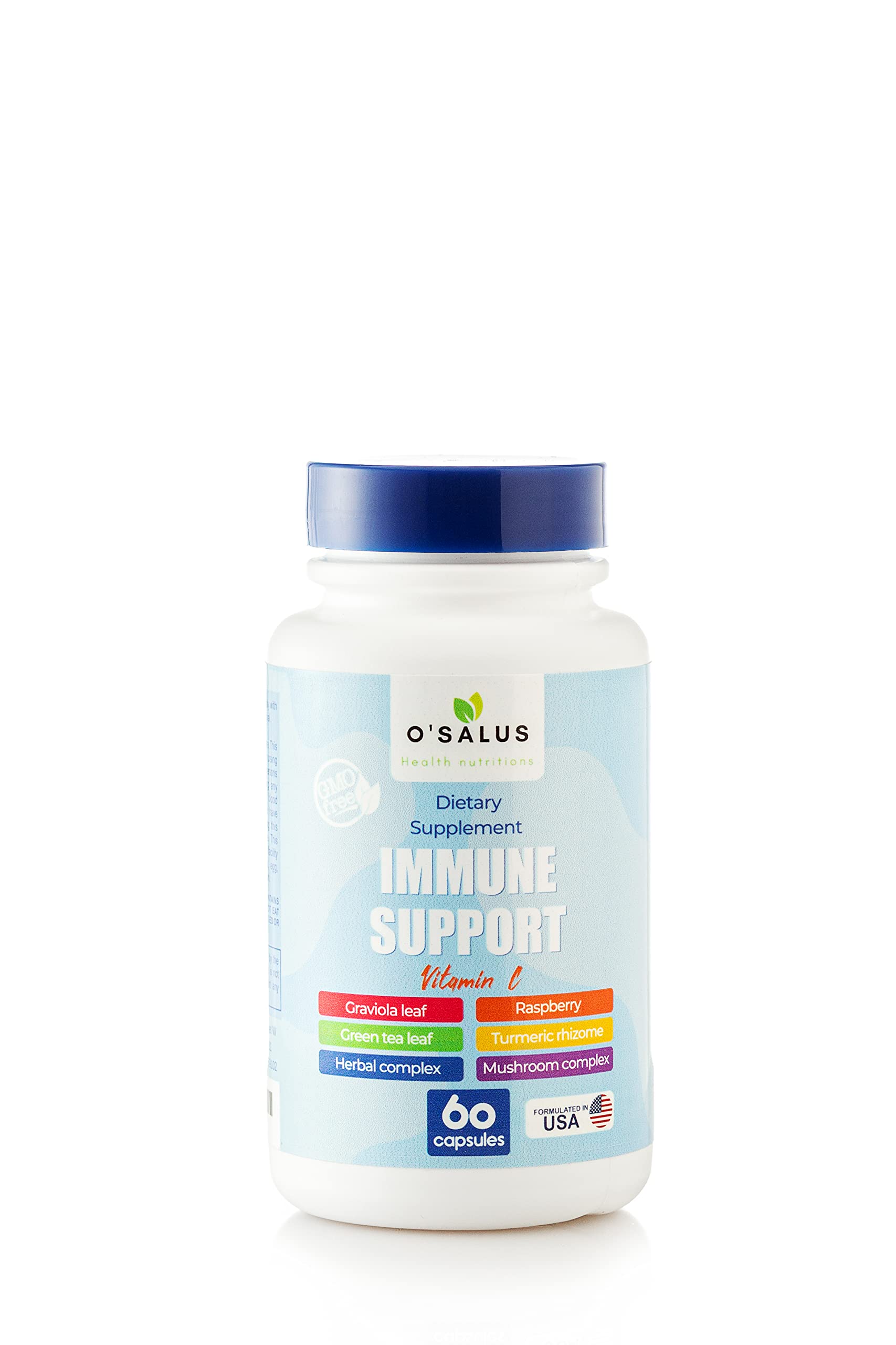 Immune Support Supplement Multivitamins w/ Vitamin C & E, Selenium, Graviola Leaf Powder, Raspberry, Turmeric Rhizome, Herbal & Mushroom Complex, Pomegranate, Grape Seed,for Adults Vegan - 60Ct (USA)