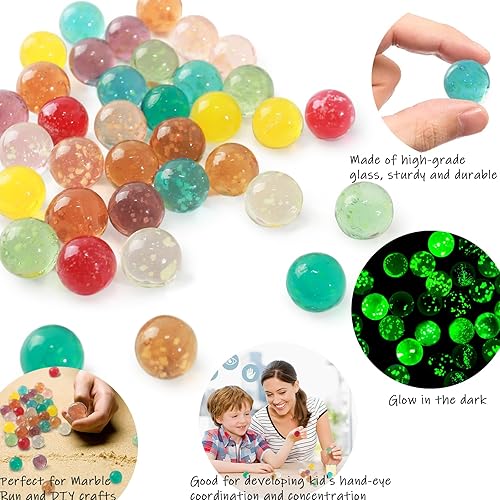 Miniatura 4 de FUTUREPLUSX 36 canicas de vidrio a granel, mármoles que brillan en la oscuridad de 0.630 in0.6 pulgadas, canicas de vidrio luminosas para niños,