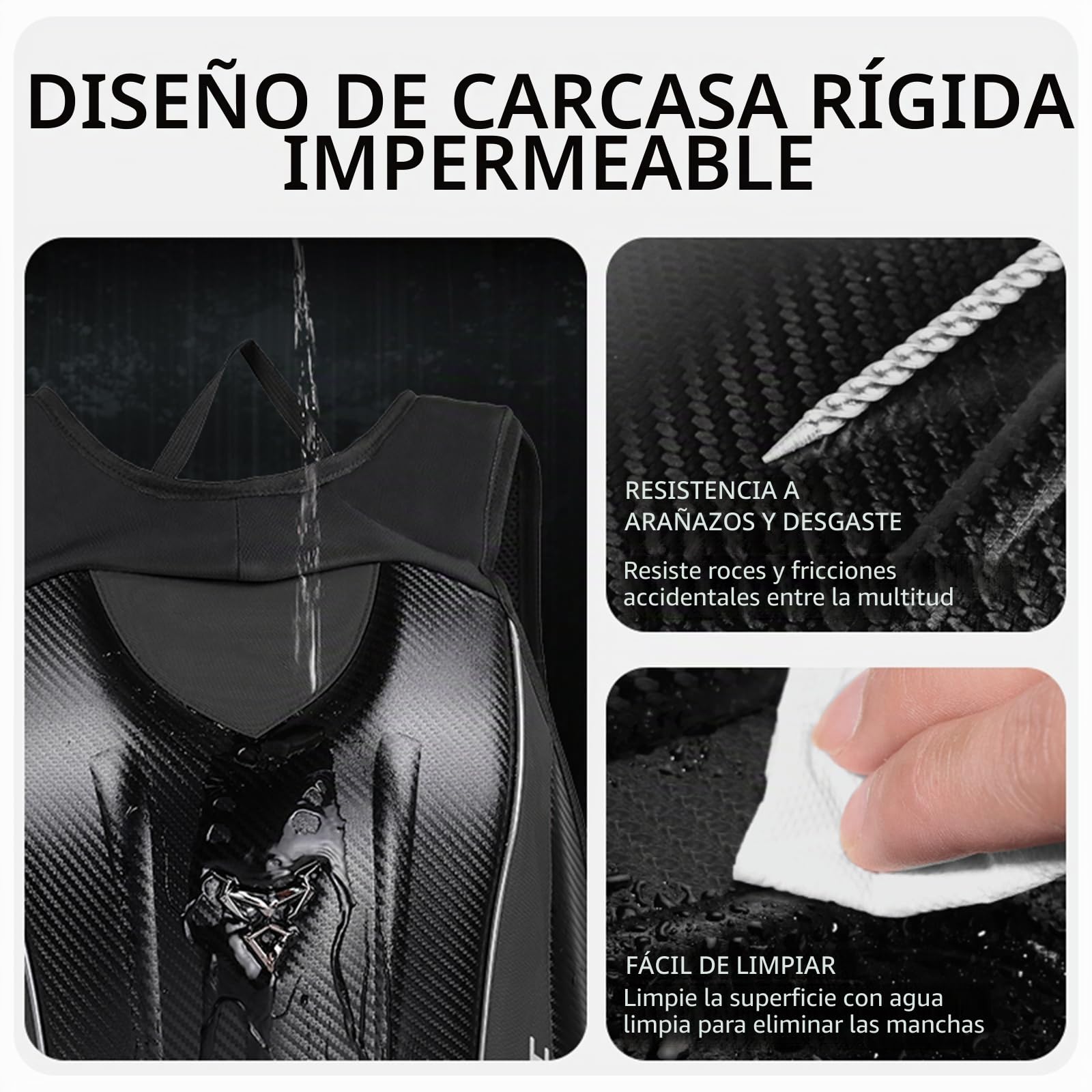 Mochila para casco de motocicleta de 48 L, impermeable, de fibra de carbono, rígida, reflectante, maleta para motocicleta