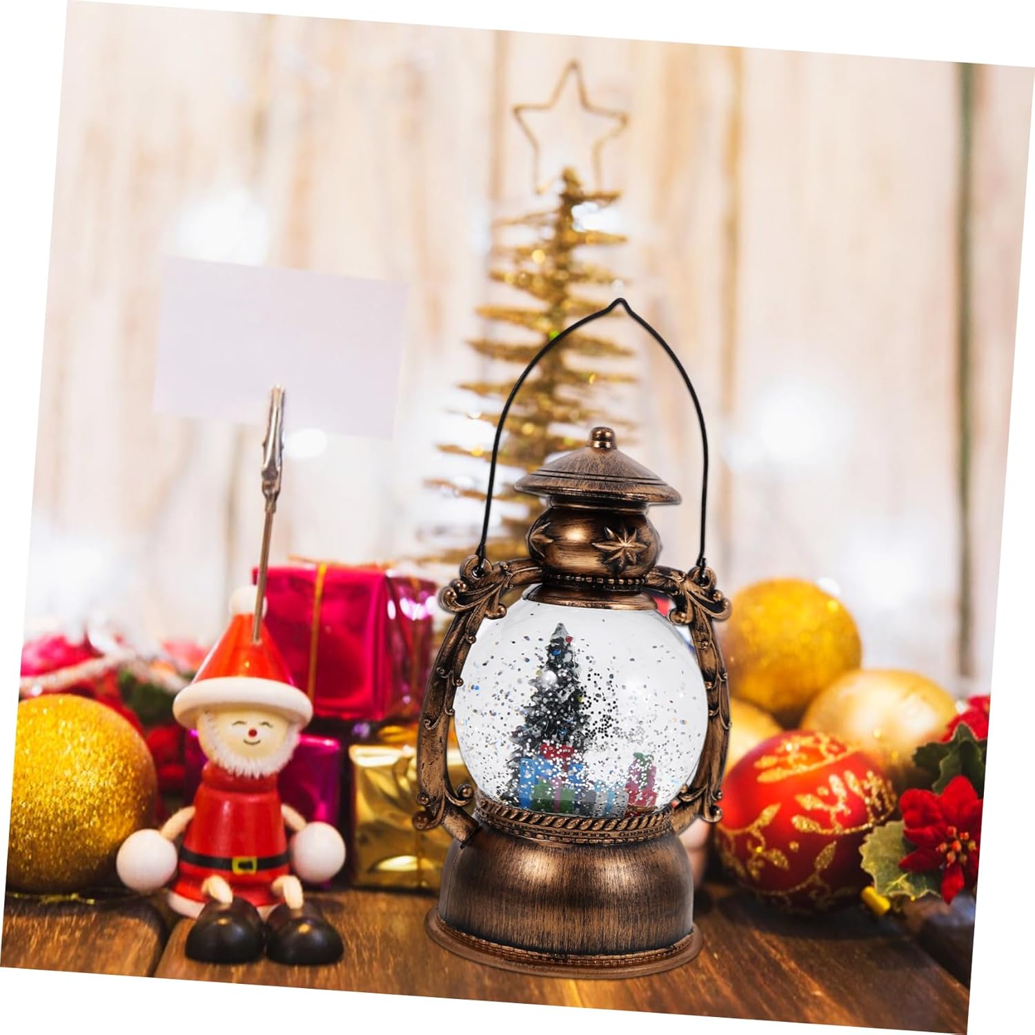 PRETYZOOM Christmas Snow Globe Lantern Led Lights and Music USB Battery Operated Holiday Decor for Home Office Festive Celebrations