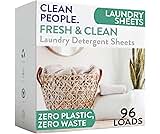 Clean People Laundry Detergent Sheets - Recyclable Packaging, Hypoallergenic, Stain Fighting - Ultra Concentrated, Laundry Soap - Fresh Scent, 96 Pack