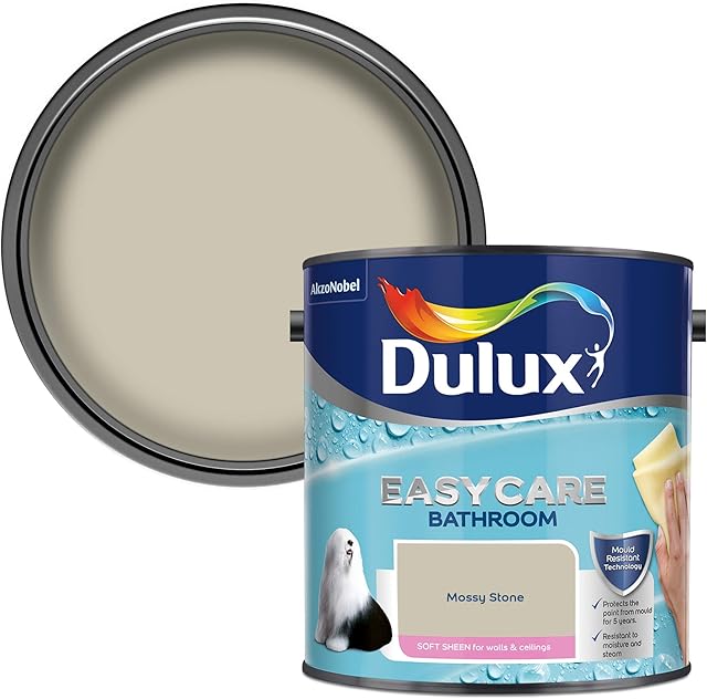 Dulux 5275836 Easycare Bathroom Soft Sheen Emulsion Paint For Walls And Ceilings - Mossy Stone 2.5L
