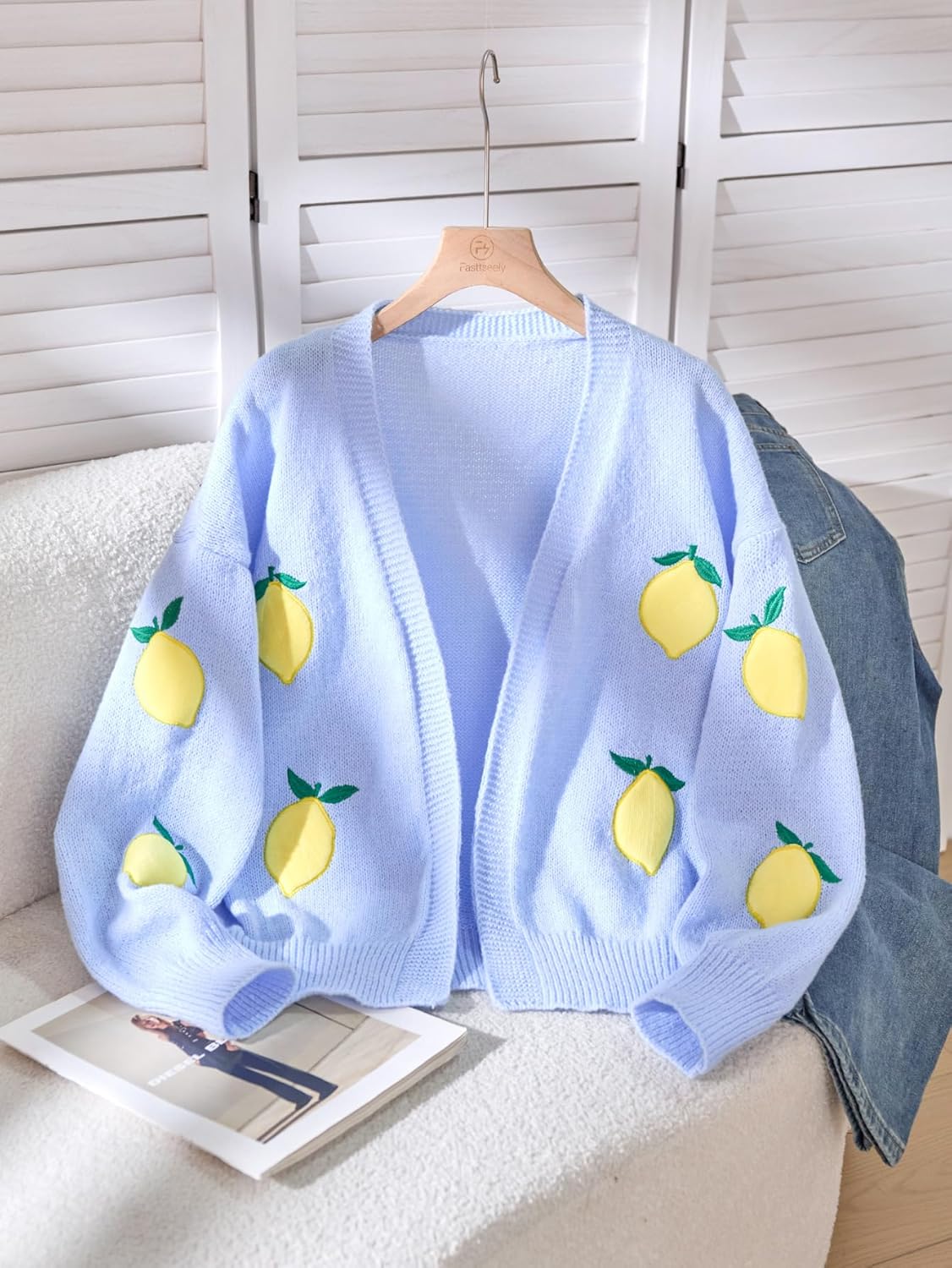 SEGT Women's Chunky Knit Open Front Color Block Long Sleeve Loose Short Cropped Cardigan Sweaters